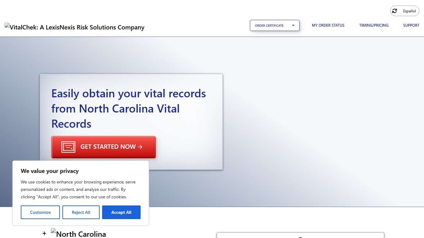 North Carolina Vital Records (NC) Order Certificates - VitalChek